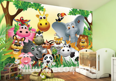 Jungle dieren behang babykamer