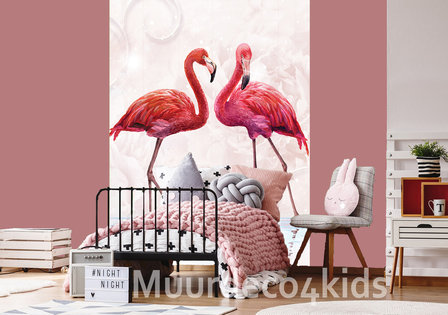 Flamingo behang zachtroze