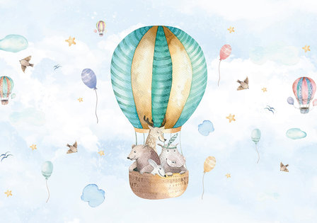 Luchtballon met dieren behang