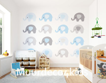 Babykamer vlies behang Blauwe Olifant L