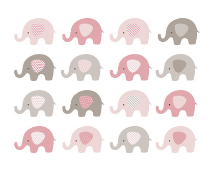 Babykamer behang Roze Olifantjes L