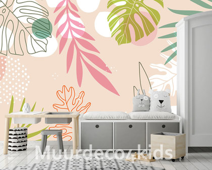 Roze Jungle behang kinderkamer