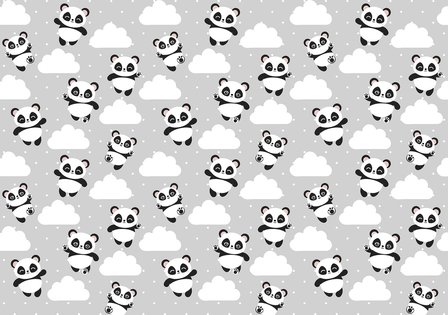 Baby Panda beertjes behang Wolkjes