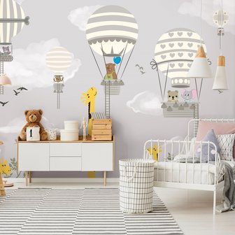 Giraf en Luchtballon behang babykamer