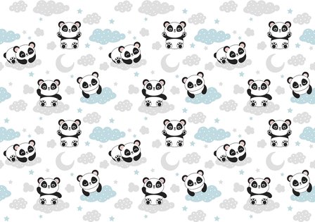 Baby Panda behang blauw kinderkamer