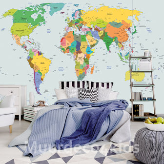 Kleurrijke Wereldkaart behang vinyl