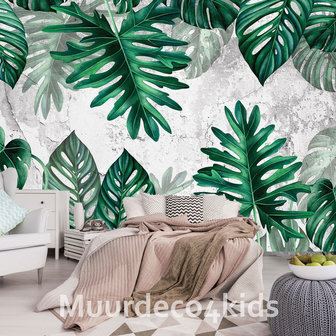 Botanisch behang Monstera bladeren