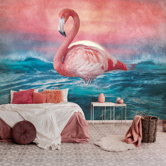 Flamingo behang 