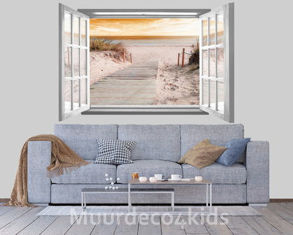 Strand VLIES fotobehang Raam Sunset