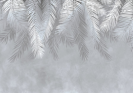 Hangende palmbladeren behang Grijs