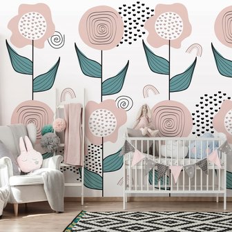 gereedschap heldin Massage Grote bloemen behang kinderkamer | Muurdeco4kids