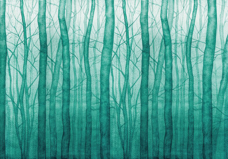 Aquarel bos behang Groen