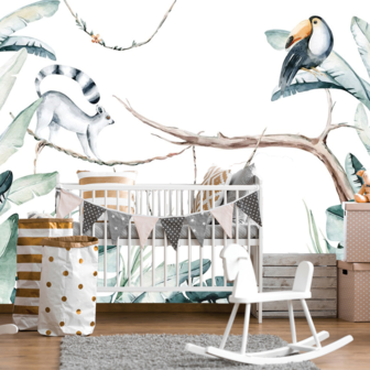 Waterverf Aquarel Jungle Paradise behang kinderkamer