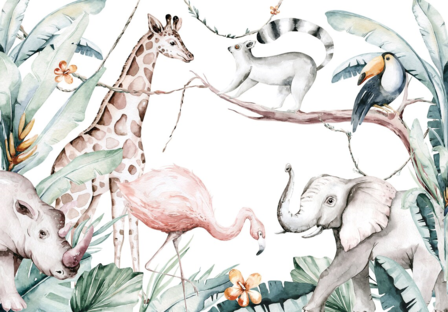 Aquarel Jungle behang Paradise Animals