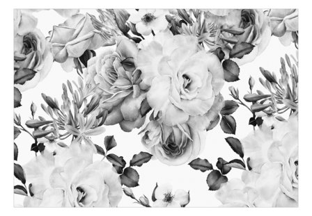 Romantische bloemen behang Zwart Wit