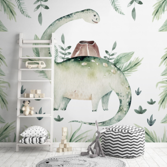 Aquarel behang Langnek Dino