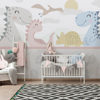 Dinosaurus behang  babykamer Happy Dino&#039;s