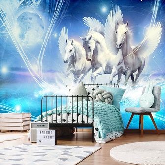 Paarden behang Pegasus blauw