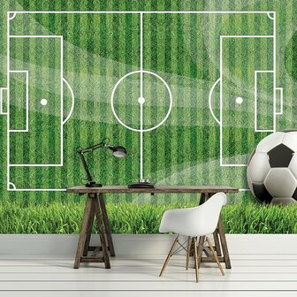 Masaccio Excentriek nieuwigheid Voetbal fotobehang met Bal op gras | Muurdeco4kids