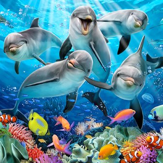 Dolfijnen behang onderwater