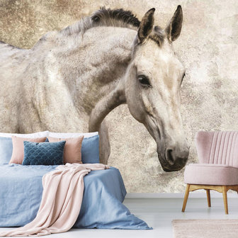 Paarden fotobehang Schimmel creme kleur