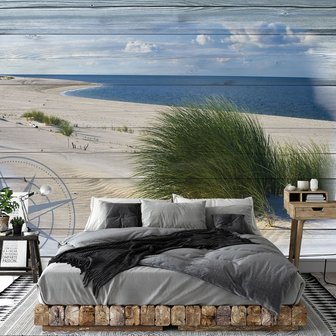 Fotobehang Strand op hout