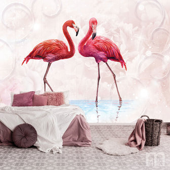 Flamingo behang roze