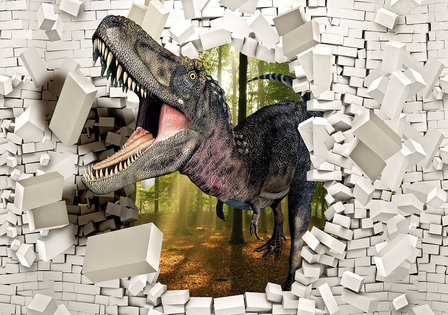 3D fotobehang Dinosaurus door muur II