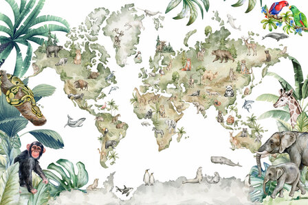 Wereldkaart behang met dieren