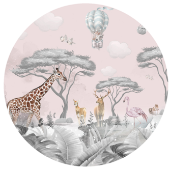 Behangcirkel Jungle Safari Roze Grijs