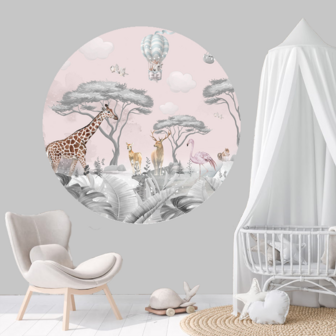 Babykamer muurcirkel Jungle Safari Roze Grijs