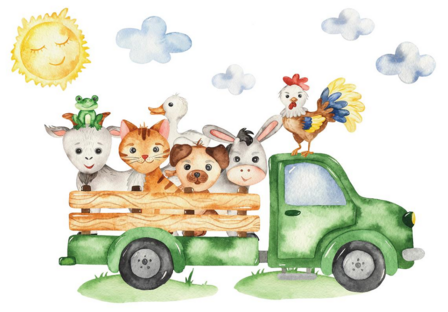 Vrachtwagen met boerderijdieren behang