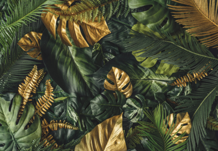 Groene bladeren met goud fotobehang 