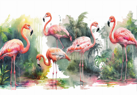 Aquarel fotobehang Flamingo&#039;s