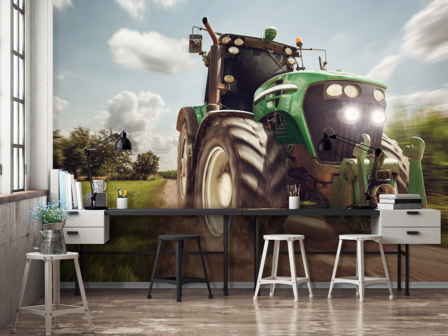 Groene tractor fotobehang