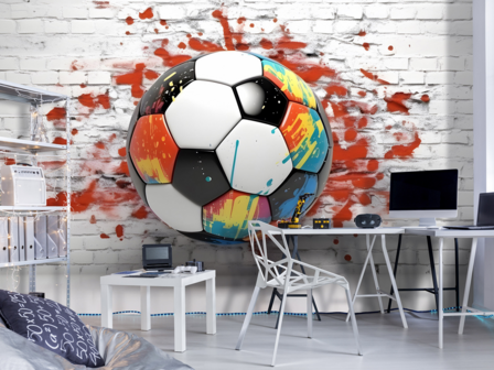 Gekleurde voetbal op muur fotobehang 