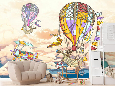 Luchtballon met schepen behang 