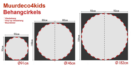 Afmetingen behangcirkels Muurdeco4kids