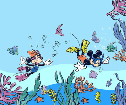Mickey en Minnie behang Onderwater