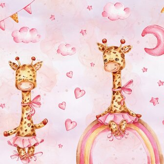 Roze Giraffe behang kinderkamer