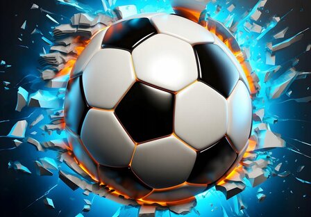 3D voetbal fotobehang Blauw met Vuur