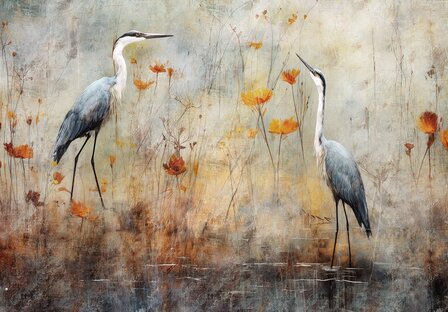 Blauwe Reigers fotobehang GEHELE AFBEELDING