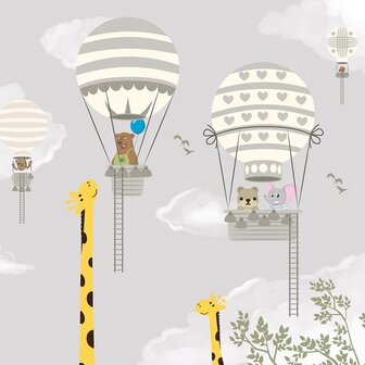 Giraf en Luchtballon behang