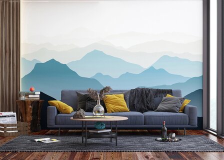 Blauwe bergen behang XL