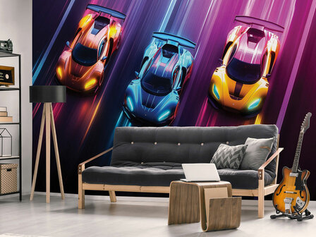 Neon Super Cars fotobehang 
