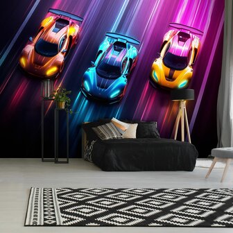 Neon Super Cars fotobehang 