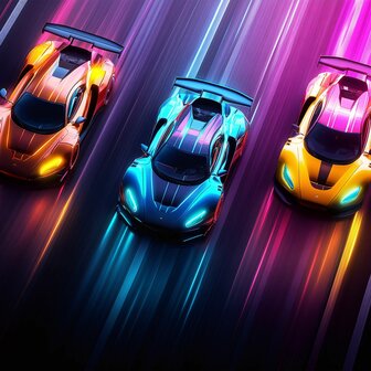 Neon Super Cars fotobehang 