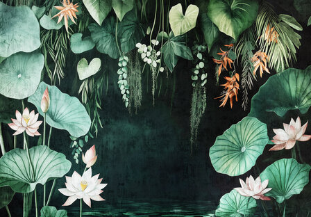Groene bladeren fotobehang Waterlelie