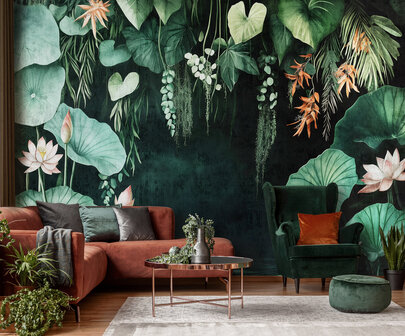 Groene bladeren fotobehang Waterlelie