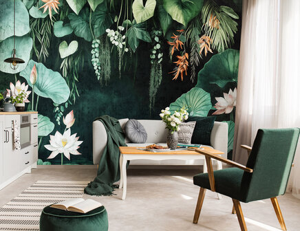 Groene bladeren fotobehang Waterlelie
